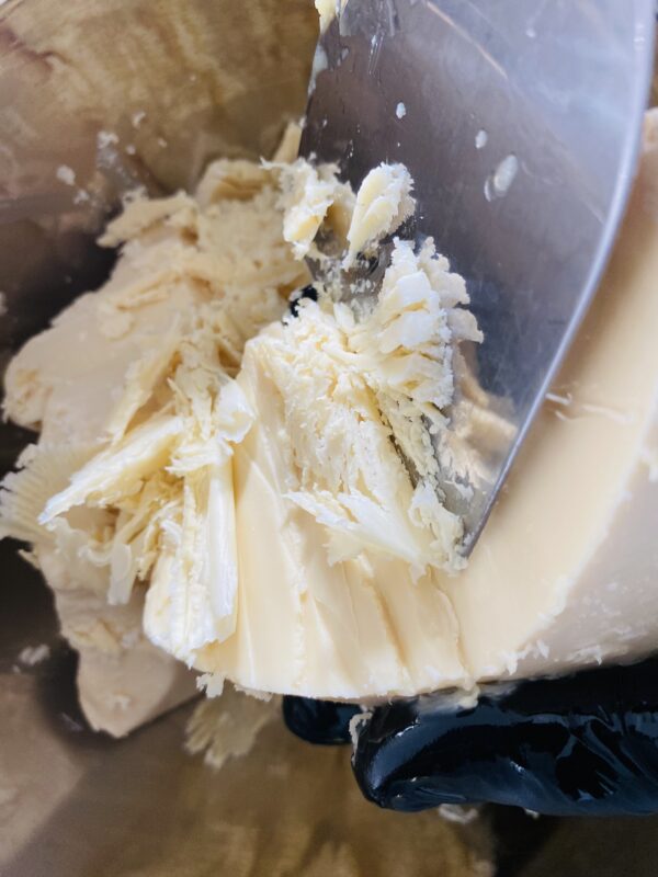 Raw Unrefined Tanzania Cocoa Butter Block shredded
