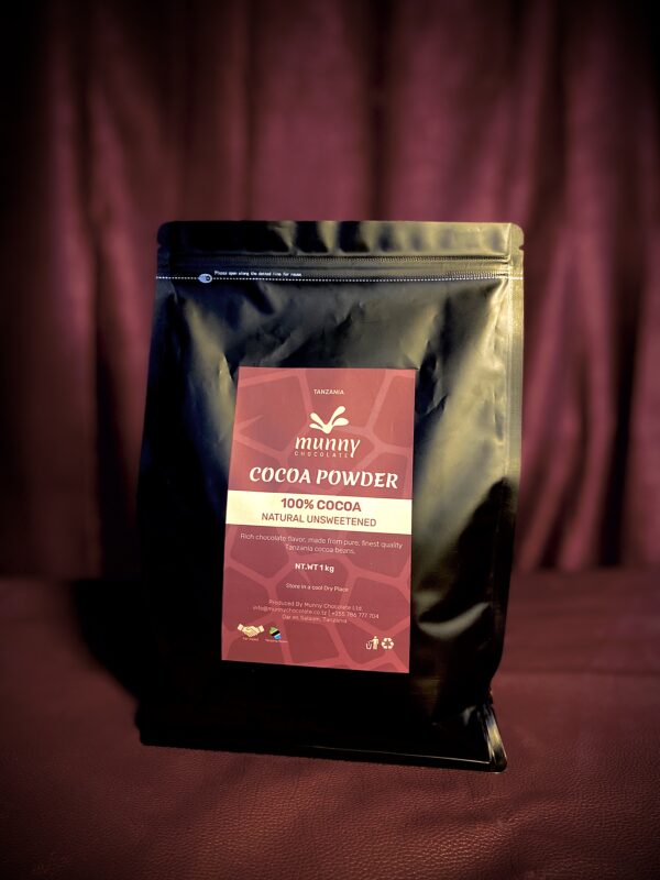 Front view of Munny Chocolate bag of natural Unsweetened Cocoa Powder