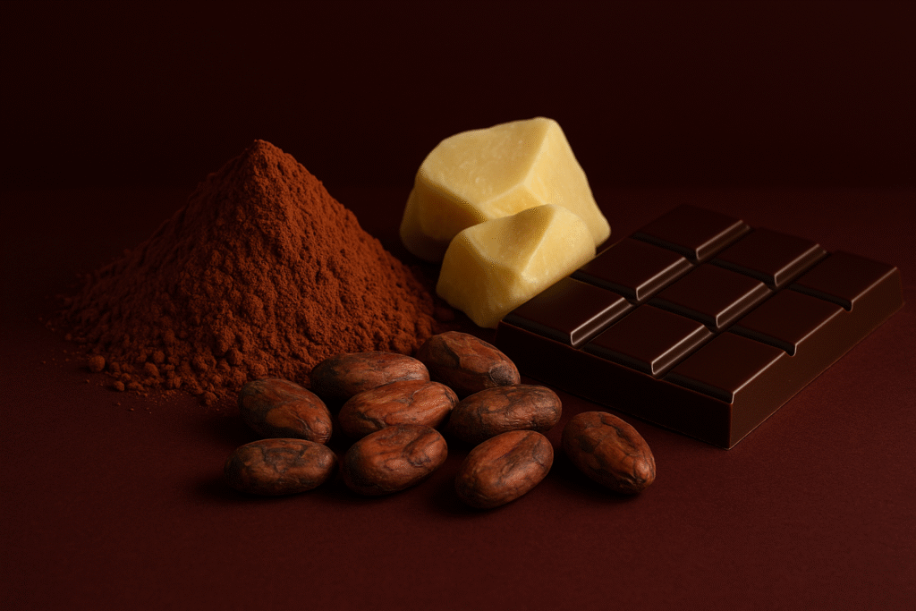 Products of cocoa processing.