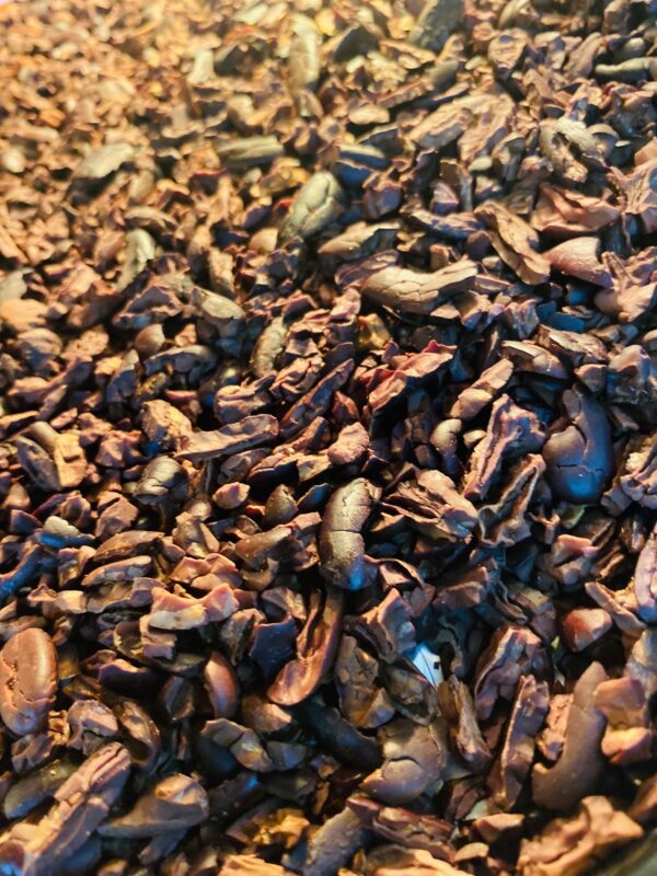 Close-up roasted cacao nibs from Tanzania