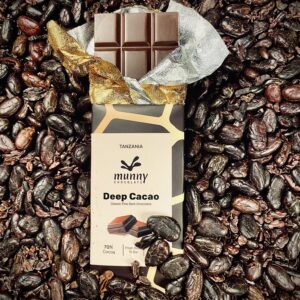 Deep Cacao - 70% Tanzania Classic Dark Chocolate over cacao nibs