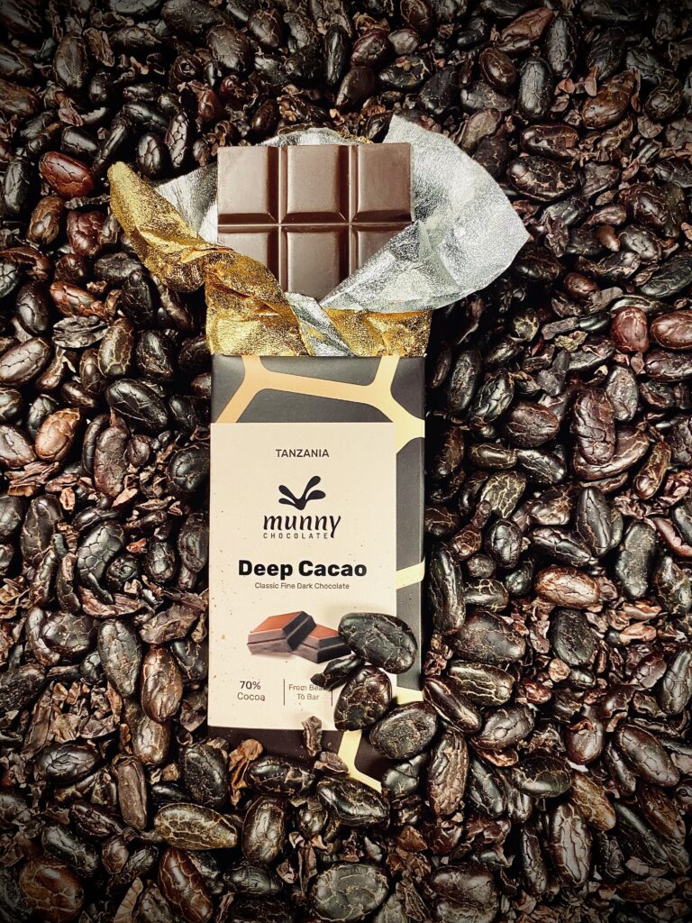 Deep Cacao - 70% Tanzania Classic Dark Chocolate over cacao nibs